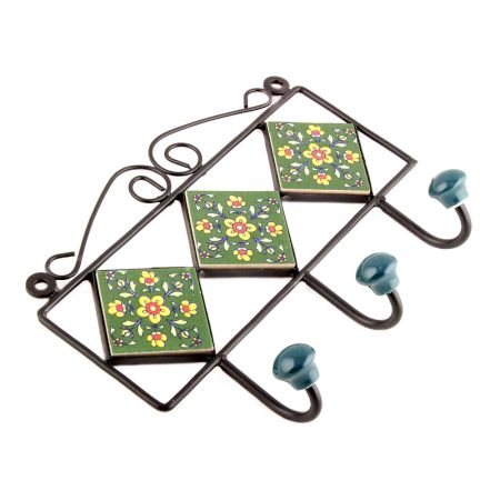  Forest Green Yellow Tiny Flower Tiles Hooks 
